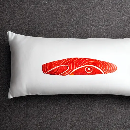 Image similar to a pillow in the shape of sushi, product photography, highly detailed, epic lighting, hyper photorealism, 8 k