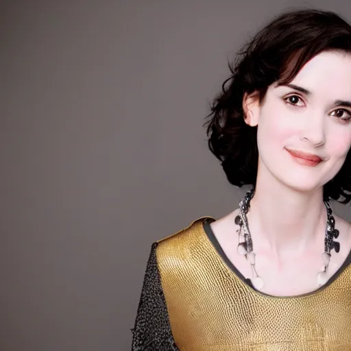 Prompt: Young Winona Ryder as a knight, 30mm, studio lighting, photo shoot