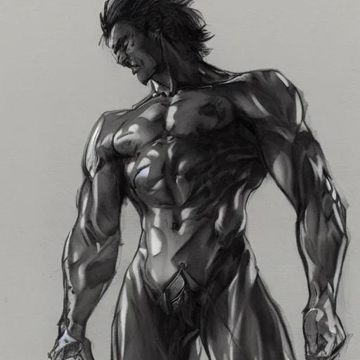 Image similar to pose study of gigachad, yoni shinkawa fine sketch