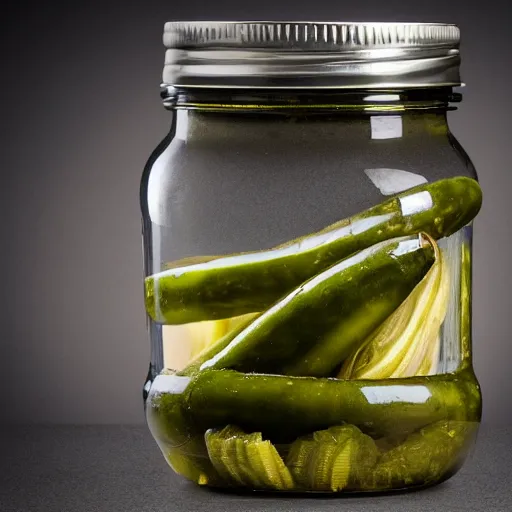 Image similar to coherent photo of police interrogating a jar of pickles