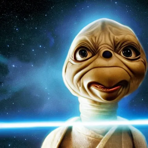 Prompt: e. t as a jedi, high resolution detailed, realistic studio photo
