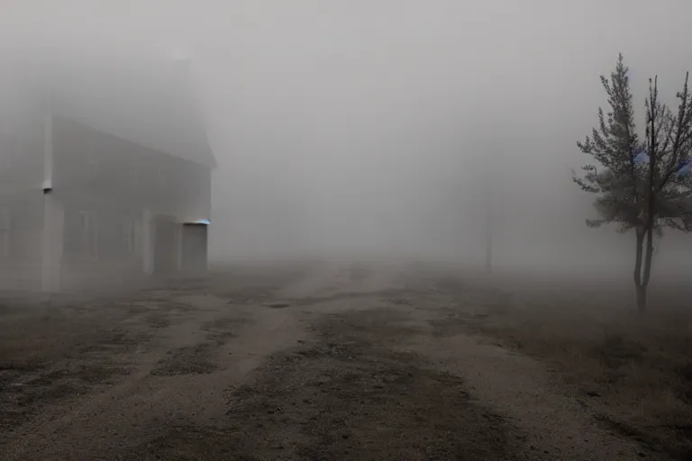 Image similar to Misty ghost town, with a dark shadow of ghosts