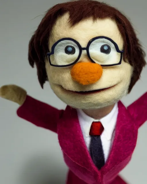 Image similar to dwight schrute as a muppet. highly detailed felt. hyper real photo. 4 k.