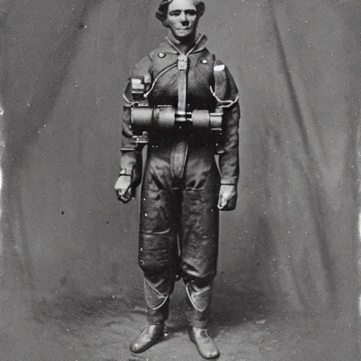Prompt: tintype photo, antique diving suit