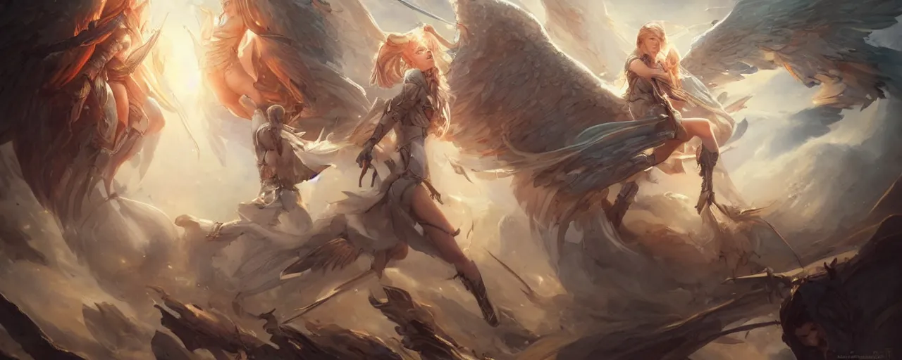 Image similar to battle of angels by magali villeneuve, artgerm, greg rutkowski, digital art, sharp focus, award winning,
