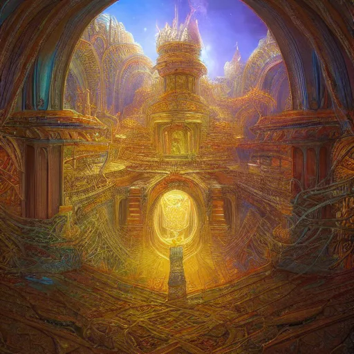 Prompt: Photorealistic ethereal dream palace in the style of Michael Whelan and Gustave Dore. Hyperdetailed photorealism, 108 megapixels, amazing depth, glowing rich colors, powerful imagery, psychedelic Overtones, 3D finalrender, 3d shading, cinematic lighting, artstation concept art