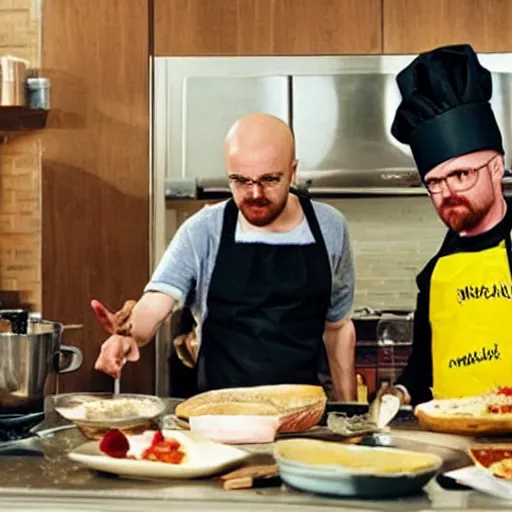 Prompt: jessie pinkman from breaking bad cooking with walter white