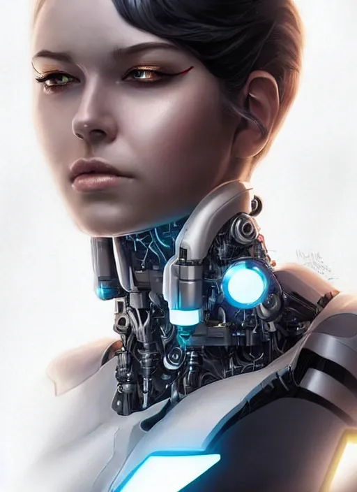 Image similar to portrait of a cyborg woman who turns her head to the ((((((right))))) left+348 (((((up))))) (((((down))))) by Artgerm,eyes closed , biomechanical, hyper detailled, trending on artstation