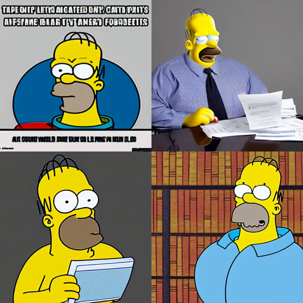 Prompt: Homer Simpson is anxious about doing his taxes