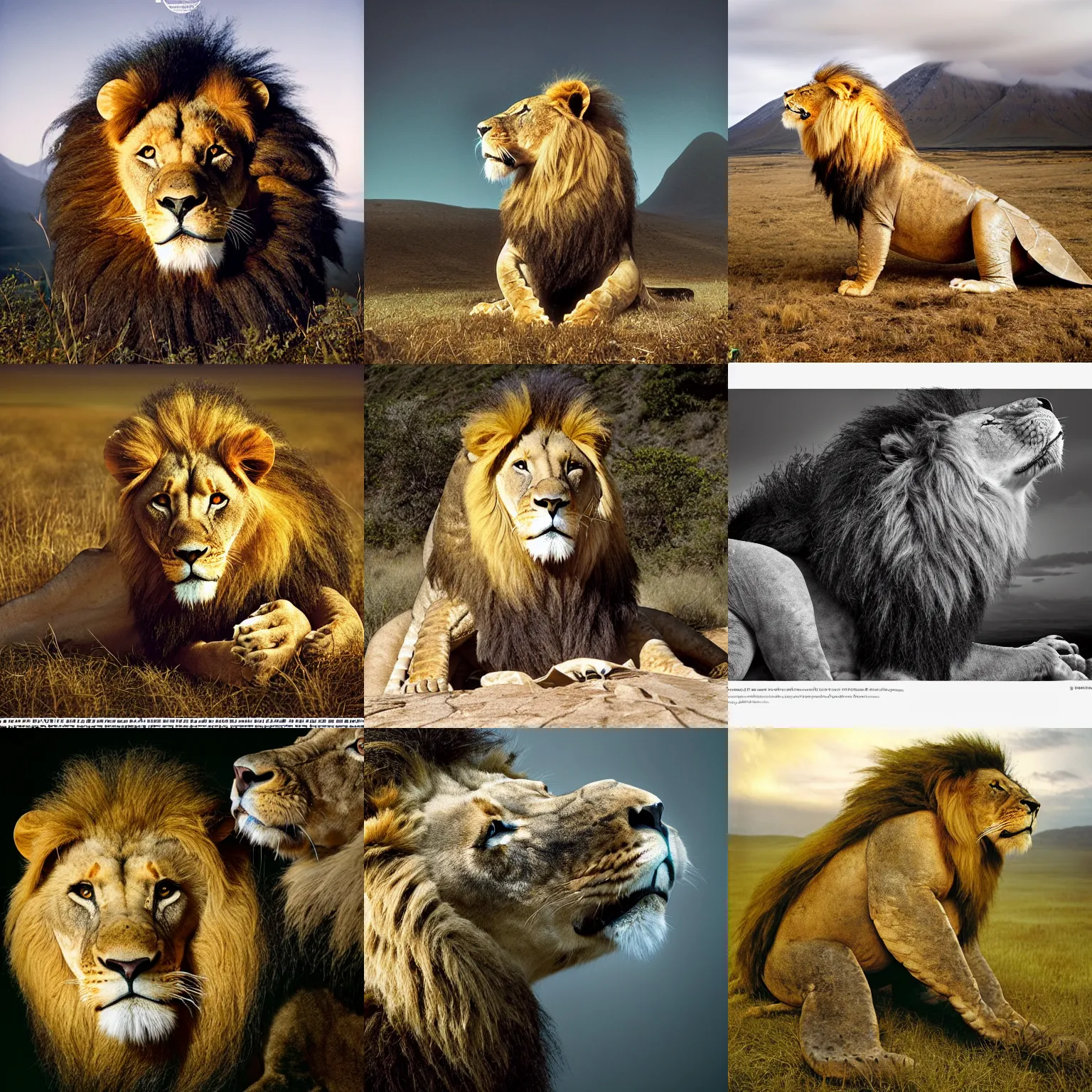 Prompt: award winning wildlife photography, colossal lion wearing a turtle shell, wildlife photography by Paul Nicklen, shot by Joel Sartore, shot by DENNIS STOGSDILL, Skye Meaker, national geographic, perfect lighting