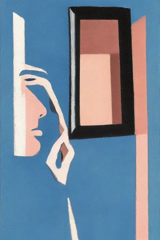 Image similar to man looking into a mirror, 1960’s minimalist advertising illustration, painterly, expressive brush strokes