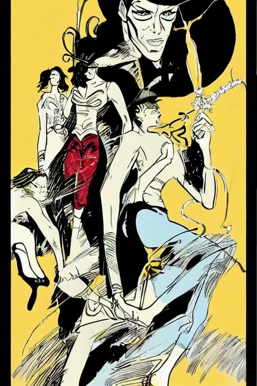 Image similar to sandman comic book, illustration, art by hugo pratt, corto maltese art style