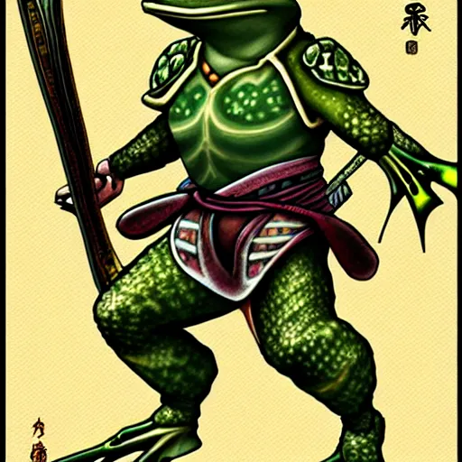 Image similar to a frog warrior, japanese rpg character art