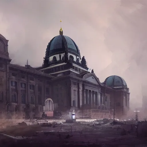 Image similar to volkshalle building, berlin 1 9 4 5, matte painting by greg rutkowski, artstation