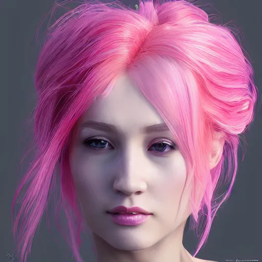 Prompt: a portrait of a beautiful woman with pink hair insane quality, elegant, highly detailed, digital painting, artstation, concept art, pop, smooth, sharp focus, illustration, art by rene lalique 3 d 8 k ultra detailed