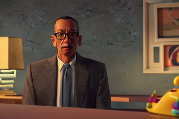 Prompt: “ very very high quality pixar movie screenshot of gus fring, rendered in octane 8 k with detailed cinematic lighting and shading, award - winning crisp details ”