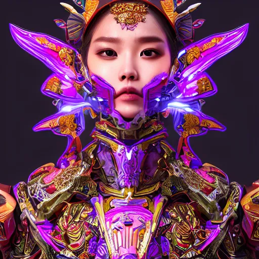 Prompt: studio portrait of lee ji - eun as colorful divine mech paladin transformers, absurdly beautiful, elegant, sexy, super fine surreal detailed facial by kim jung gi, irakli nadar, intricate lines, clear focus, vivid colors, matte, octopath voyager, final fantasy, unreal engine, global illumination, radiant light, renaissance venice during blood moon environment