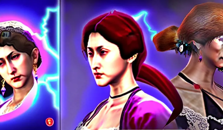 Prompt: Virginia Woolf as a Tekken character in a Filipino stage with low health, side view, gameplay screenshot