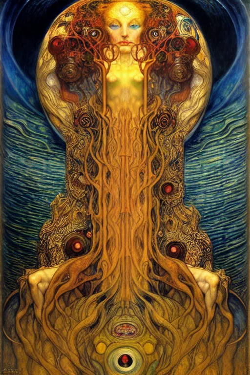 Image similar to Divine Chaos Engine by Karol Bak, Jean Delville, William Blake, Gustav Klimt, and Vincent Van Gogh, symbolist, visionary