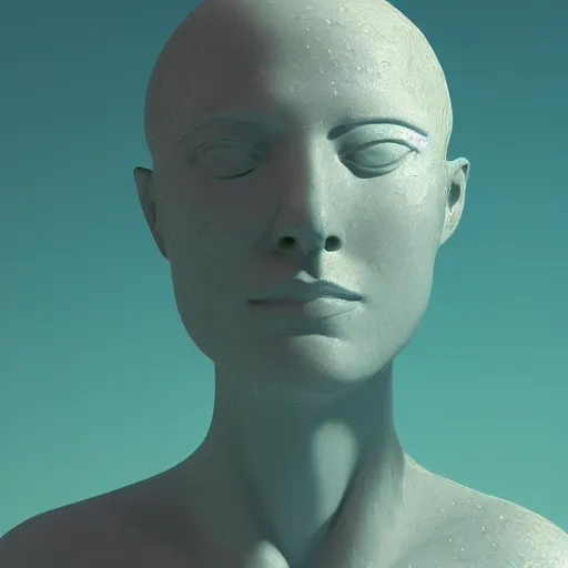 Image similar to award winning sculpture of a human head and space, on the surface of the ocean, realistic water, ray tracing, 8 k resolution, long - shot, sharp focus, low angle, 8 5 mm photograph, wide lens