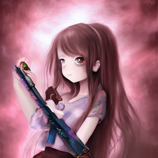 Image similar to portrait of a cute beautiful girl holding a balisong, anime digital art, creepy