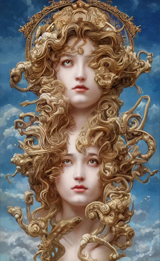 Prompt: art nouveau god of wind and oceans, rococo, humanoid - fine - face, pretty, key visual, realistic shaded perfect face, fine details by stanley artgerm lau, wlop, mark ryden, andrei riabovitchev, marc simonetti, and sakimichan, trending on artstation