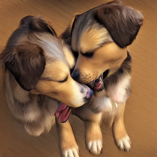 Prompt: [ two dogs caressing each other ]!!!, trending on artstation, digital art, polycount, intricately detailed