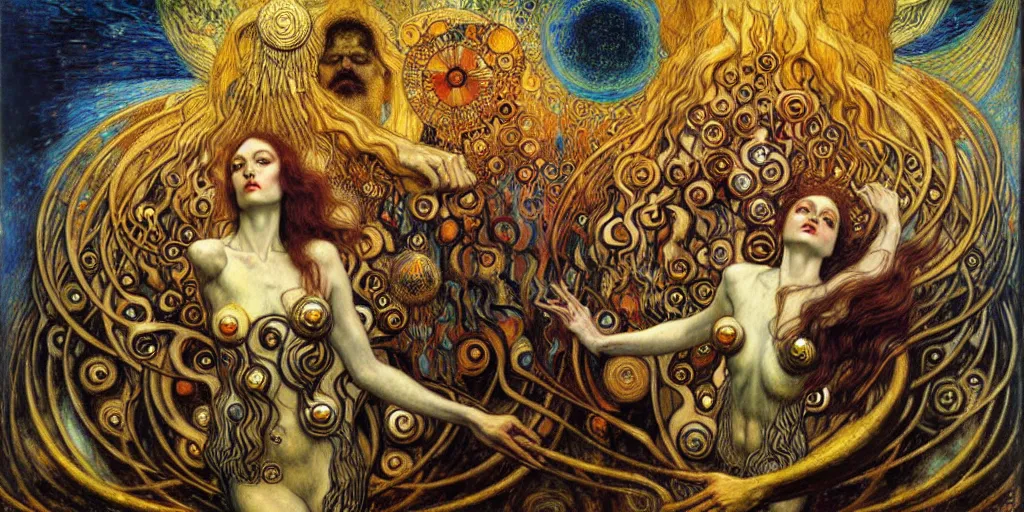 Image similar to Divine Chaos Engine by Karol Bak, Jean Delville, William Blake, Gustav Klimt, and Vincent Van Gogh, symbolist, visionary