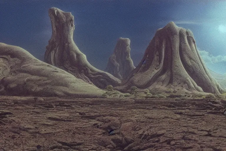 Image similar to finely detailed photorealistic exotic alien landscape by John Schoenherr and Jim Burns