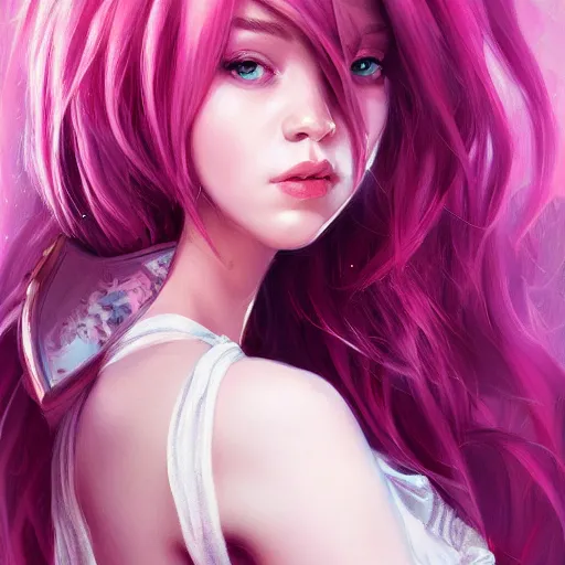 Prompt: full body portrait of teen girl, pink hair, gorgeous, amazing, elegant, intricate, highly detailed, digital painting, artstation, concept art, sharp focus, illustration, art by Ross tran