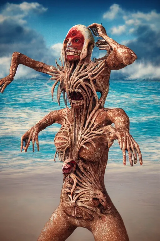 Prompt: beach blanket bingo, body horror, h.r. Giger, octane render