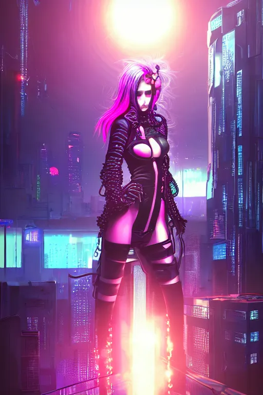 Image similar to portrait futuristic sinful cyberpunk young female necromancer, in futuristic moonlighting tokyo rooftop cyberpunk night, ssci-fi, fantasy, intricate, very very beautiful, elegant, neon light, highly detailed, digital painting, artstation, concept art, soft light, hdri, smooth, sharp focus, illustration, art by tian zi and craig mullins and WLOP and alphonse mucha