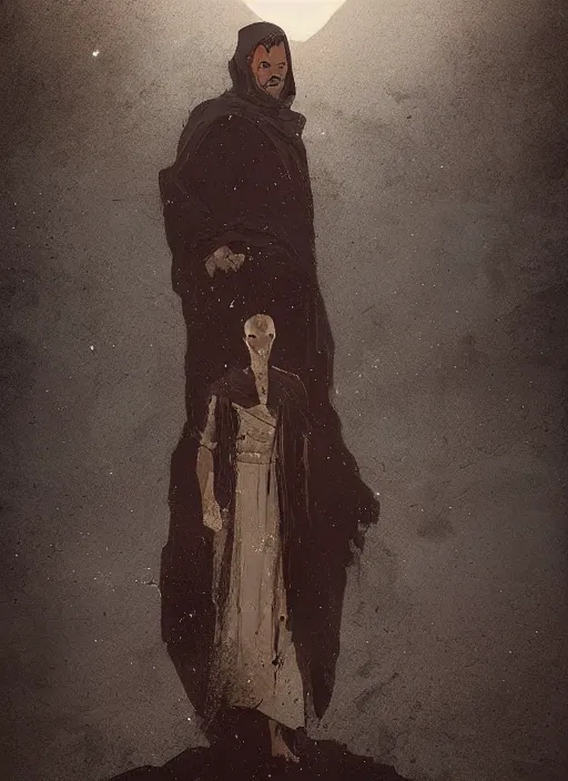 Image similar to a dark matter god walking in a desert wearing a black robe by greg rutkowski and artgem, detailed, digital art, trending on artstation, hyper - realistic