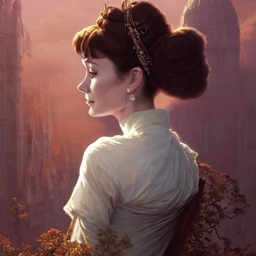 Image similar to audrey hepburn in an epic victorian novel, various backgrounds, intricate, elegant, highly detailed, digital painting, artstation, matte, illustration, art by artgerm, greg rutkowski, loish, rhads, ferdinand knab, makoto shinkai, lois van baarle, ilya kuvshinov, rossdraws, tom bagshaw