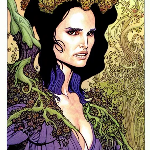 Prompt: a portrait of natalie portman as a druidic wizard by rebecca guay, michael kaluta, charles vess and jean moebius giraud