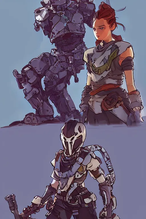 Image similar to combination suit armor aloy horizon forbidden west horizon zero dawn robot ninja mask helmet backpack tribal, art gta 5 comics, official fanart behance hd artstation by jesper ejsing, by rhads, makoto shinkai and lois van baarle, ilya kuvshinov, ossdraws radiating a glowing aura cgi rtx 2 0 2 2