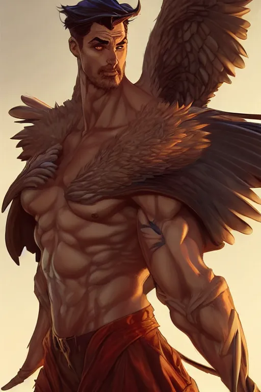 Image similar to character art by wlop, steve henderson, and j scott campbell, gooseman, male hero, goose head, wings, 4 k, arstation, trending, high quality, very detailed, digital