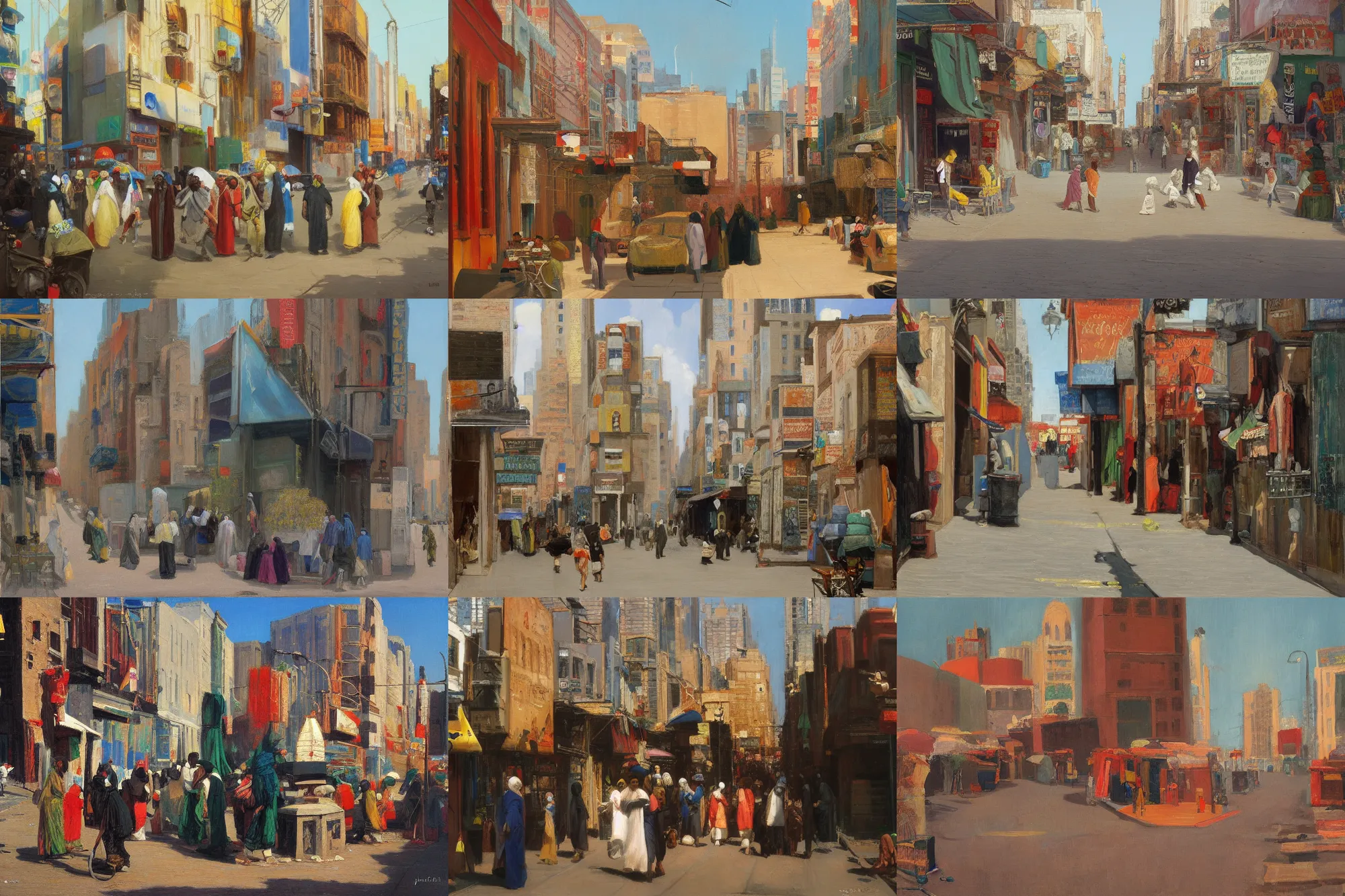 Prompt: moroccan new york city street, summer 2016, painting, art by Jean-Leon Gerome