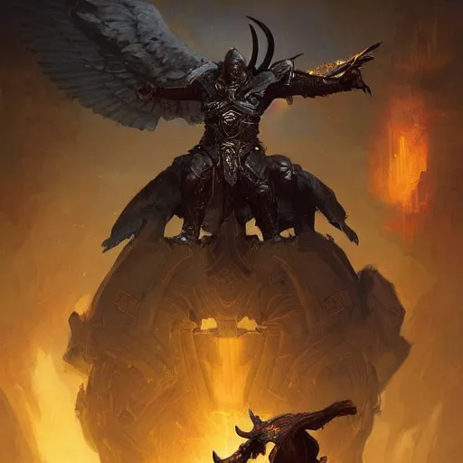 Prompt: balanced scale with a goat and tyrael the archangel, oil painting, tooth wu, greg rutkowski, rpg, dynamic lighting, fantasy art, high contrast, depth of field