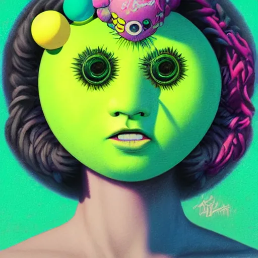 Image similar to Lofi vaporwave portrait tennis ball monster,chalk, Pixar style, Tristan Eaton, Stanley Artgerm, Tom Bagshaw