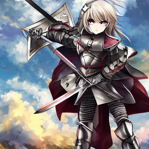 Image similar to anime women in knight armor fighting with swords on aa battlefield