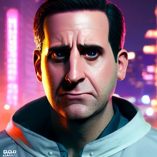 Prompt: cyberpunk Michael Scott from The Office, macro, vibrant, 30mm photography, realism artstyle, wide shot, dramatic lighting, octane render, hyperrealistic, high quality, highly detailed, artstation, HD, beautiful, cinematic, 8k, unreal engine, facial accuracy, symmetrical