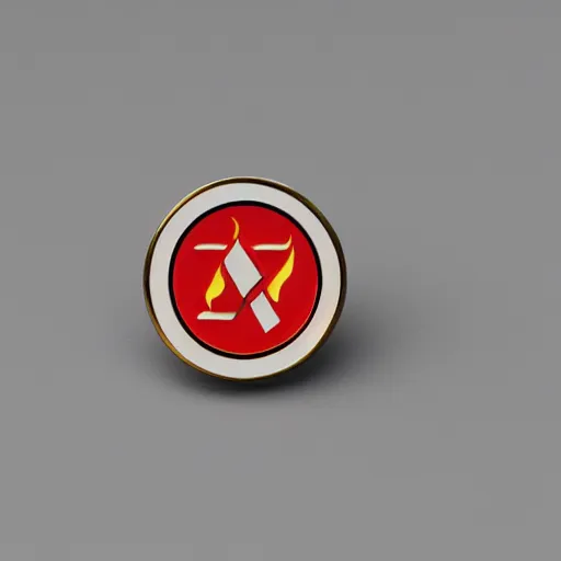 Prompt: a photo of a retro 7 0 s minimalistic clean fire warning enamel pin, studio lighting, behance