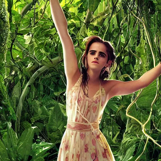 Prompt: emma watson tangled in jungle vines