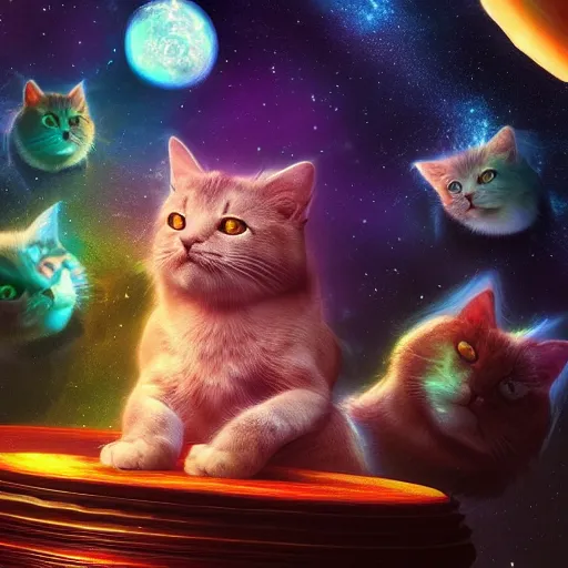 Image similar to Photorealistic magic cats in space. Hyperdetailed photorealism, 108 megapixels, amazing depth, glowing rich colors, powerful imagery, psychedelic Overtones, 3D finalrender, 3d shading, cinematic lighting, artstation concept art, masterpiece