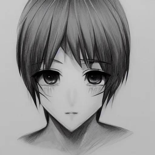 pencil sketch of an anime girl with short hair and