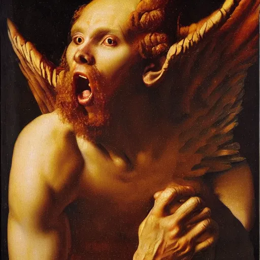 Image similar to a demonic eagle-eyed faun Jan Van eyck john steuart curry