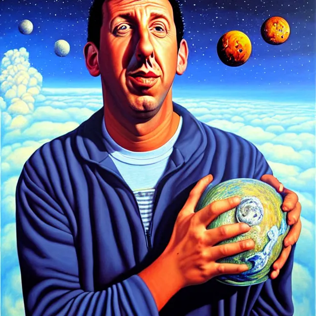 Image similar to an oil on canvas portrait painting of adam sandler, surrealism, surrealist, cosmic horror, rob gonsalves, high detail