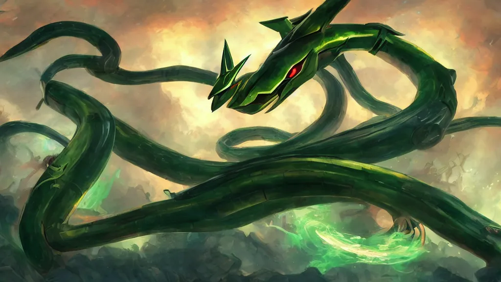 Image similar to Rayquaza, fantasy artwork, award winning, beautiful scenery, artstation