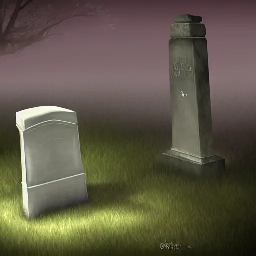 Image similar to a ghost visiting its own grave, digital art